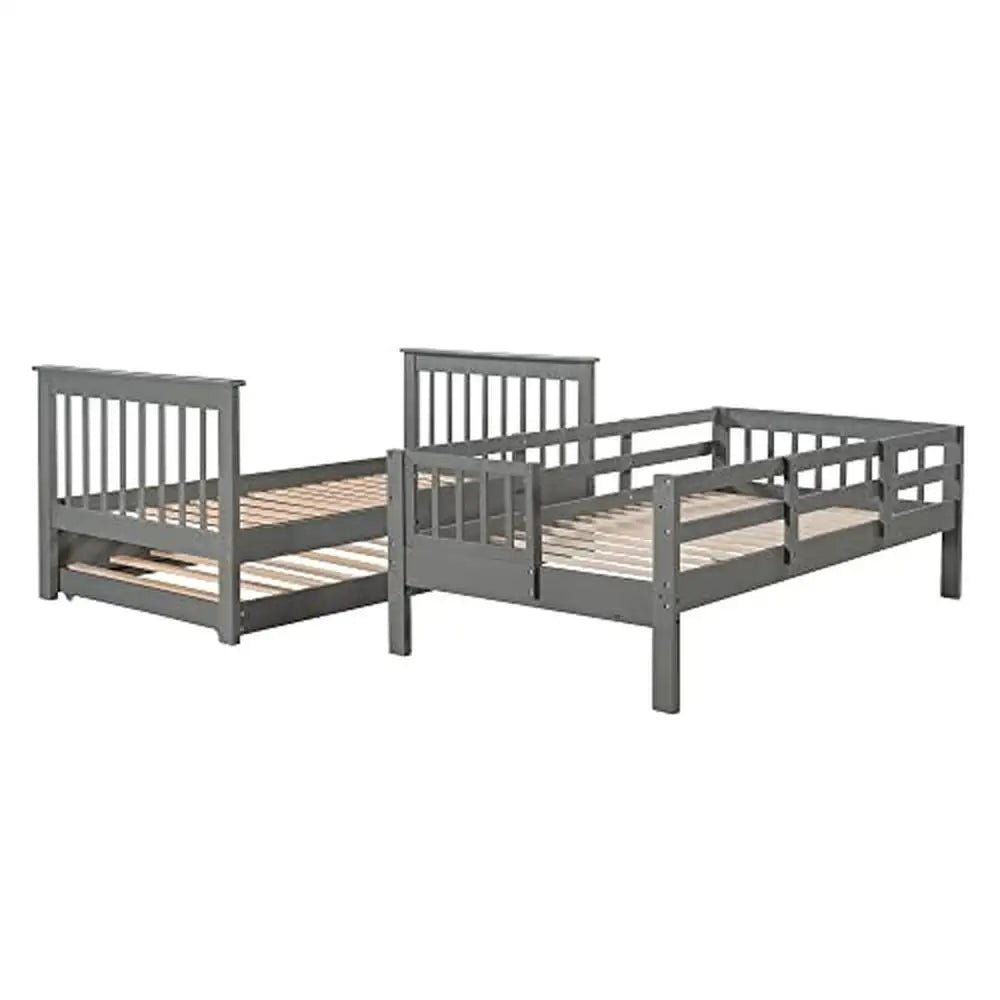 Kids Twin Bunk Bed with Trundle Stairs