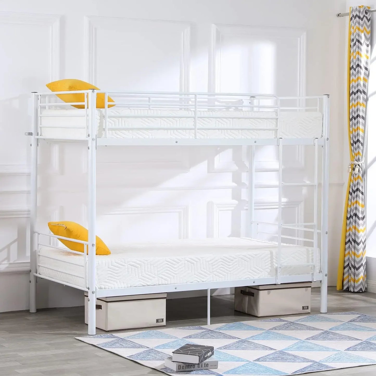 Metal Bunk Bed Twin Over Twin, High Guardrail