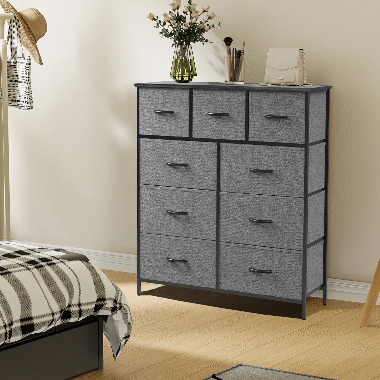 Dresser For Bedroom With 9 Fabric Drawers