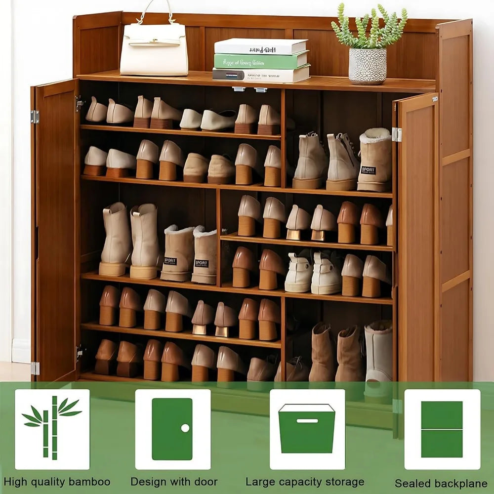 Freestanding Shoe Cabinet with 2 Folding Doors