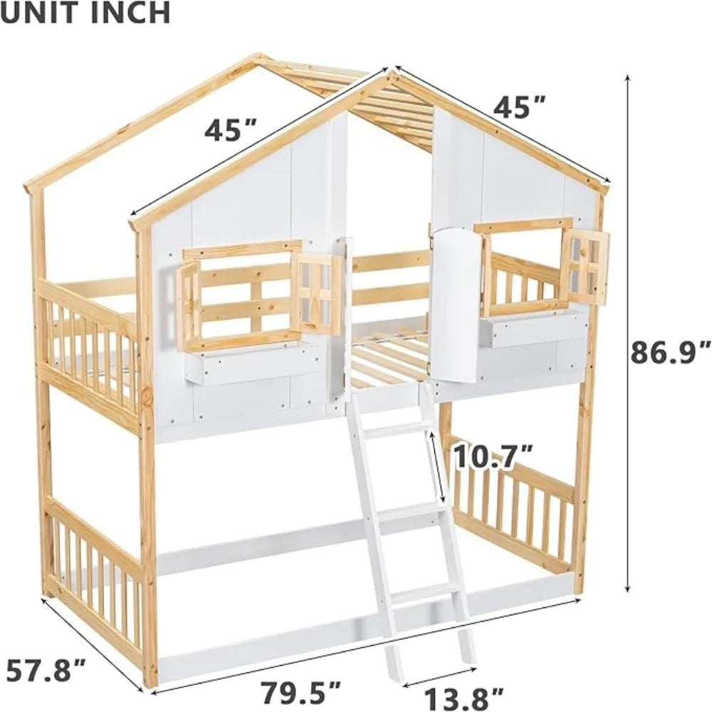 Wooden Bunk Bed Twin Over Twin House