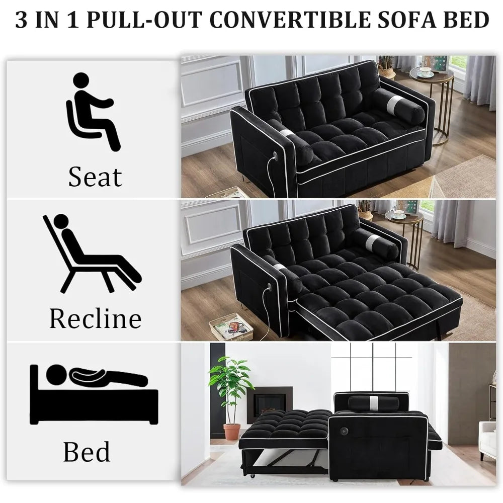 Pull Out Convertible Sofa Bed with USB Ports