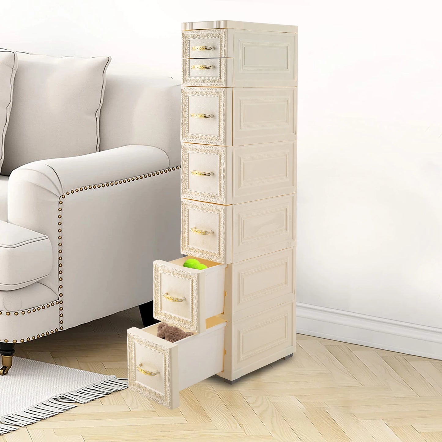 White 6-drawer Bathroom Floor Storage Cabinet Unit