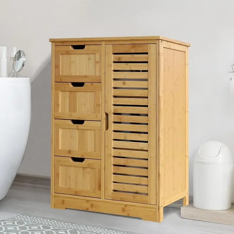 Small Freestanding Compact Bamboo Floor Cabinet Storage