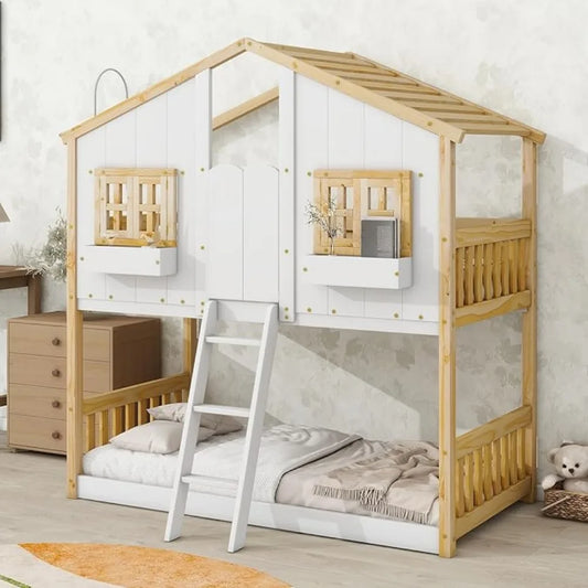 Wooden Bunk Bed Twin Over Twin House