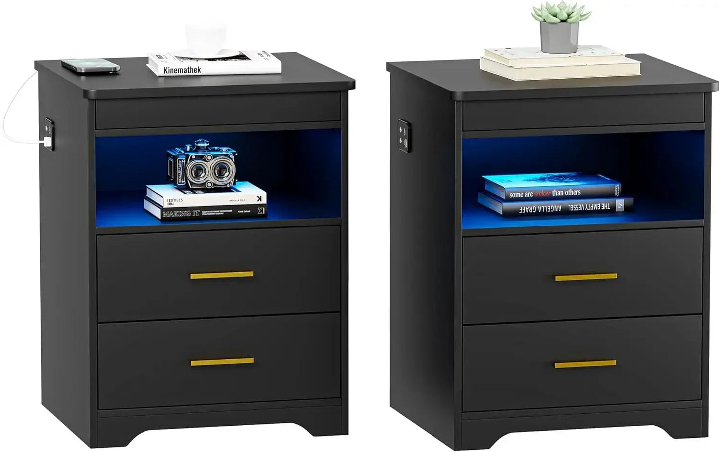 LED Nightstand with Gun Drawer Bedside Charging