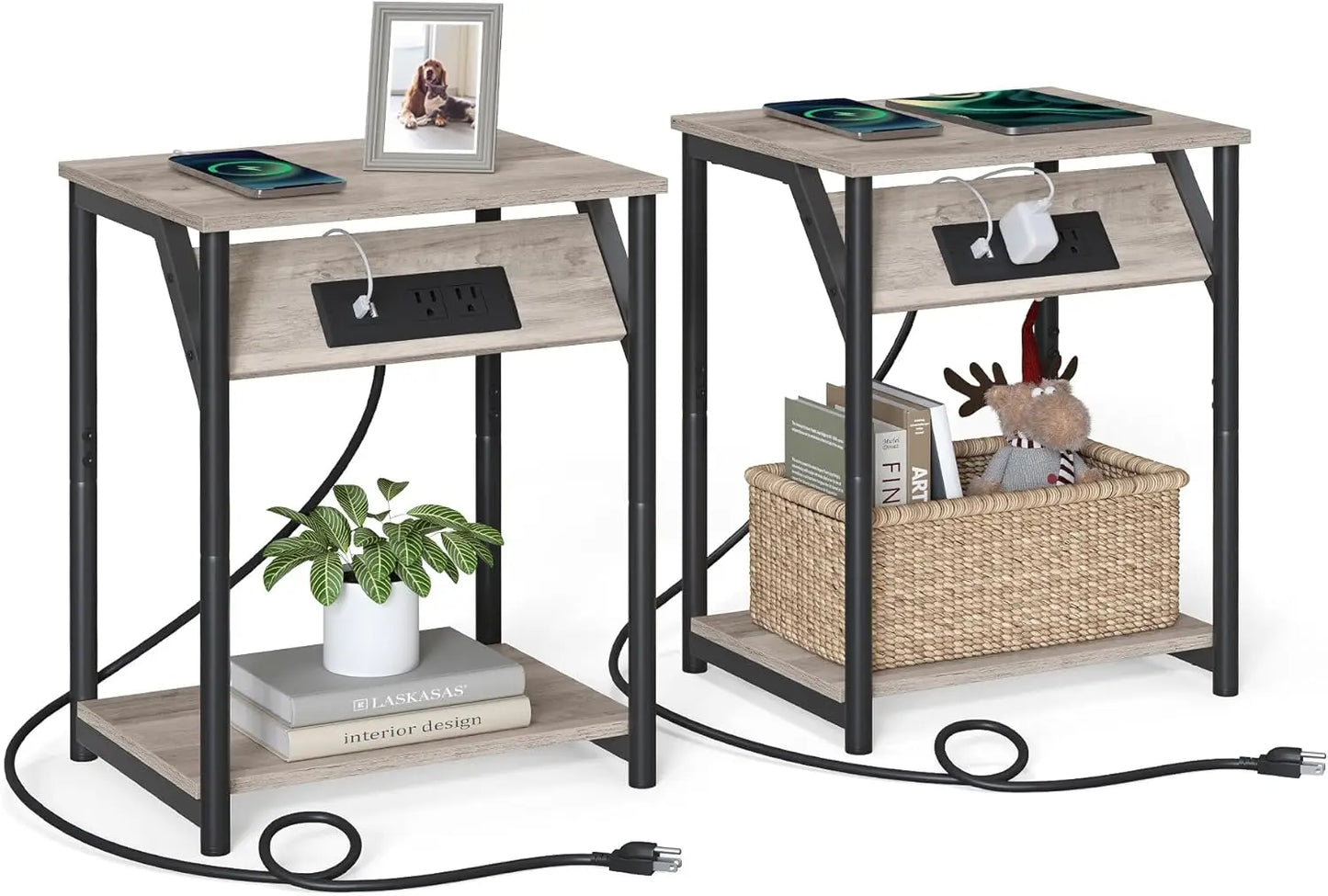 2 Small Side End Table Charging Station