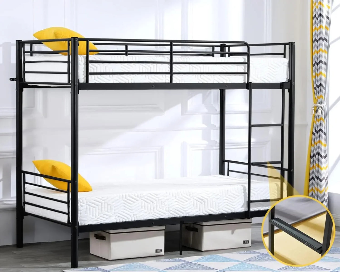 Metal Bunk Bed Twin Over Twin, High Guardrail