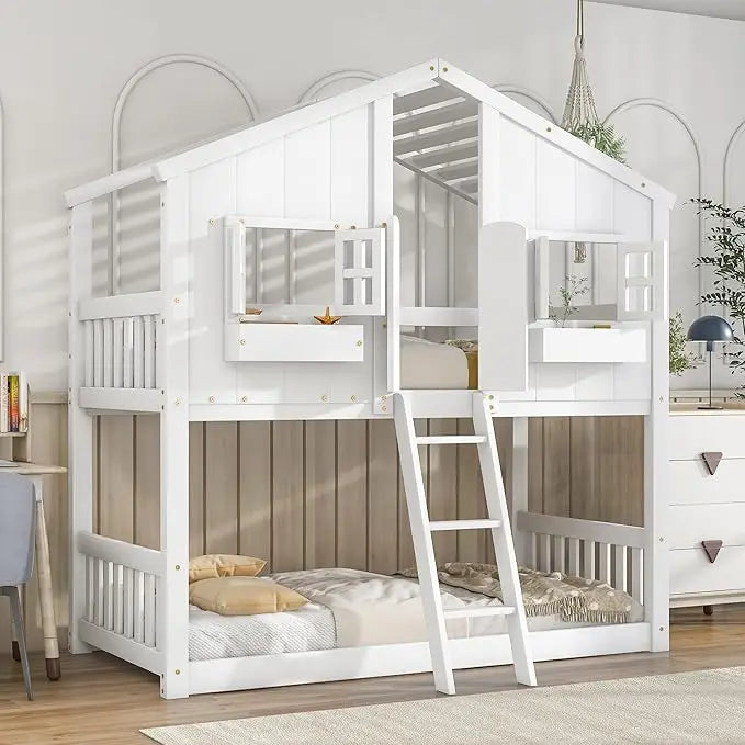 Wooden Bunk Bed Twin Over Twin House