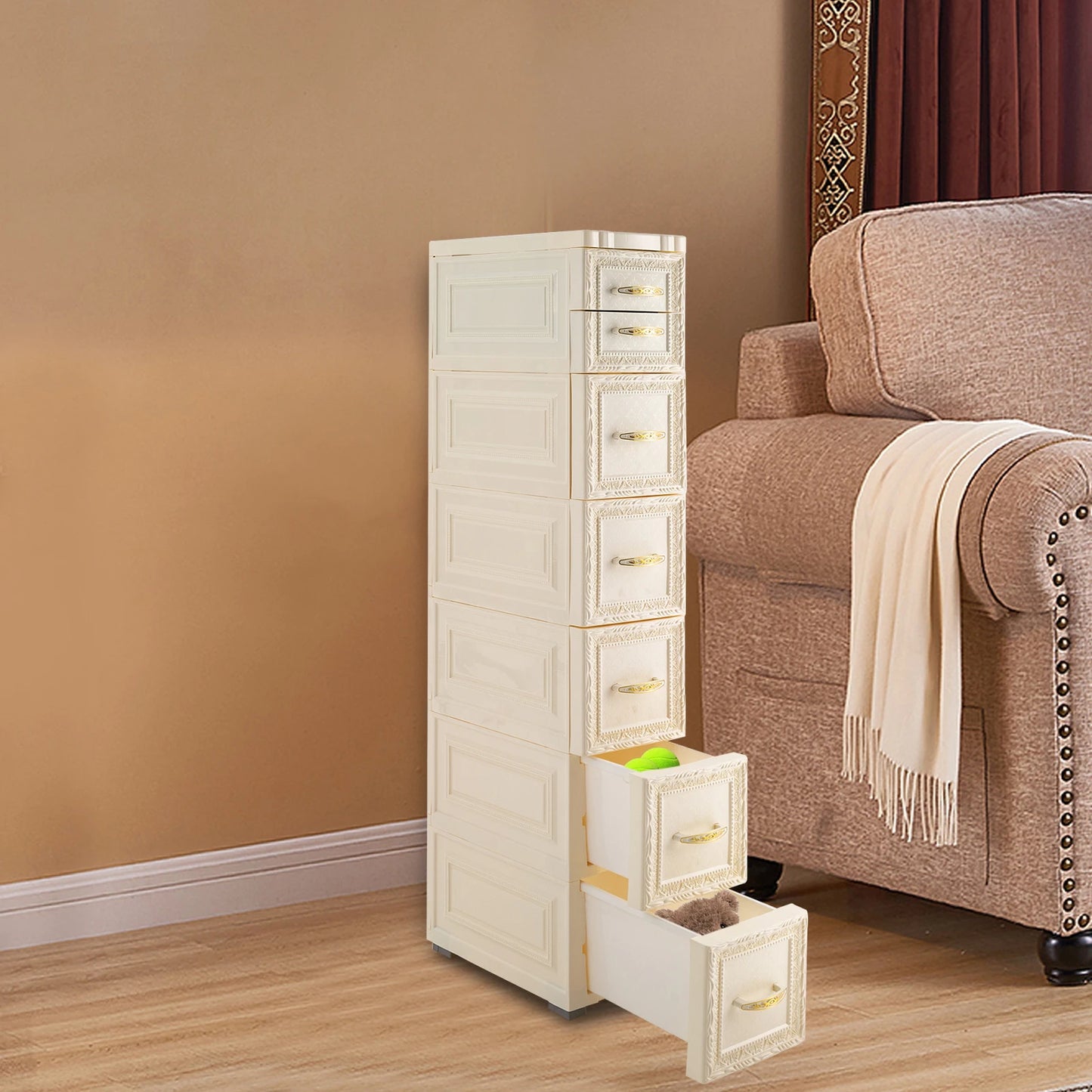 White 6-drawer Bathroom Floor Storage Cabinet Unit