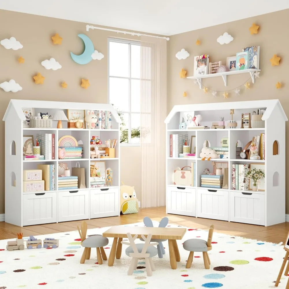 Kids Bookshelf Dollhouse Bookcase with Drawers Storage