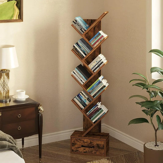 Modern Wooden Tree Bookshelf  with Drawer