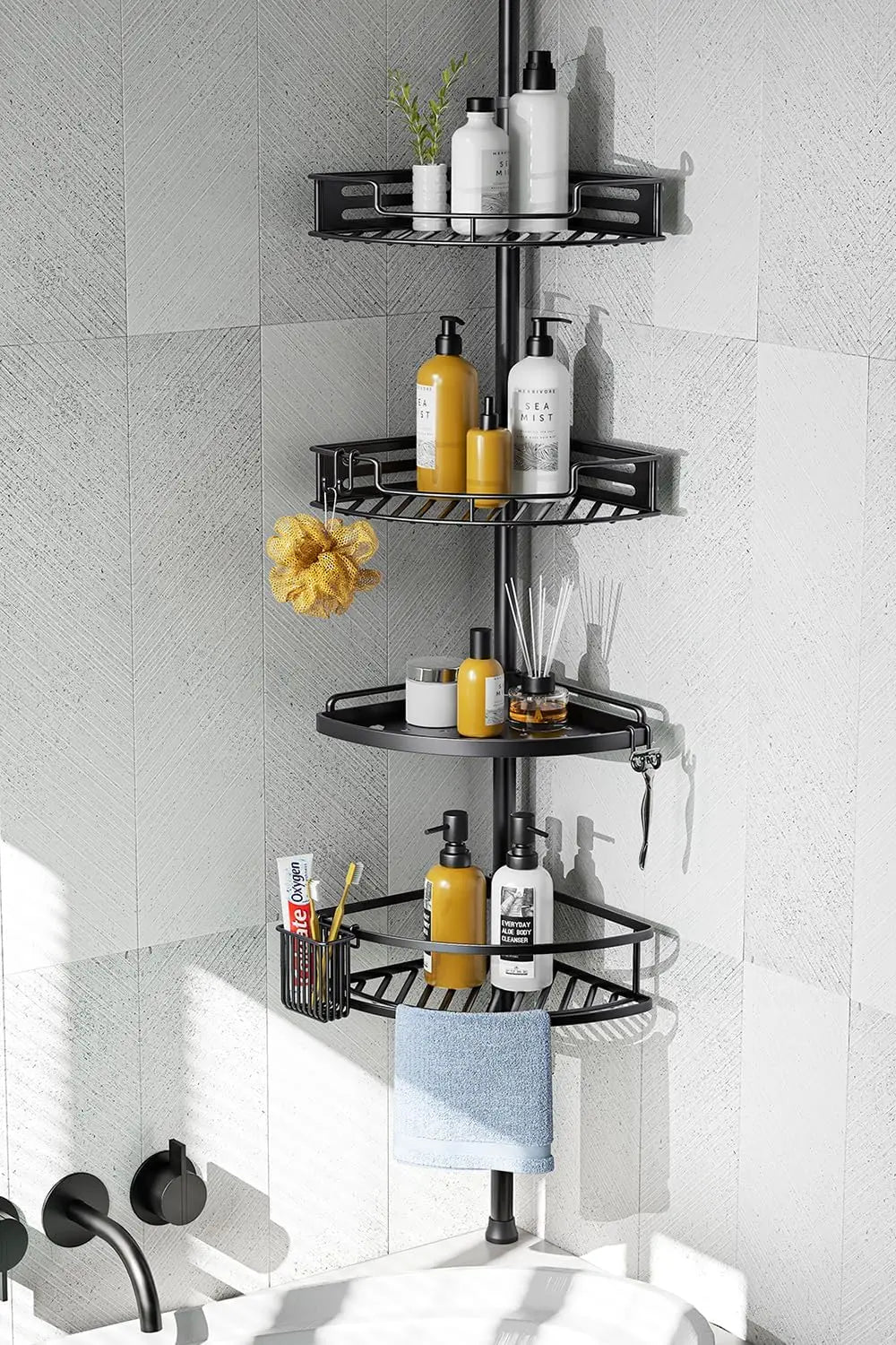 Corner Shower Caddy Quick Installation Bathroom Organizer