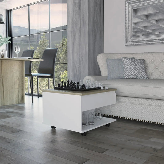 One Shelf White / Light OakLift Top Coffee Table