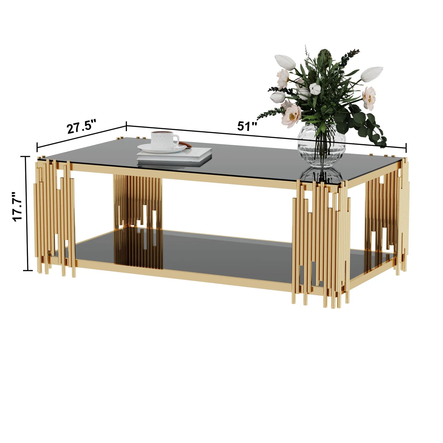 Stainless Steel Rectangle Glass Coffee Table for Living Room