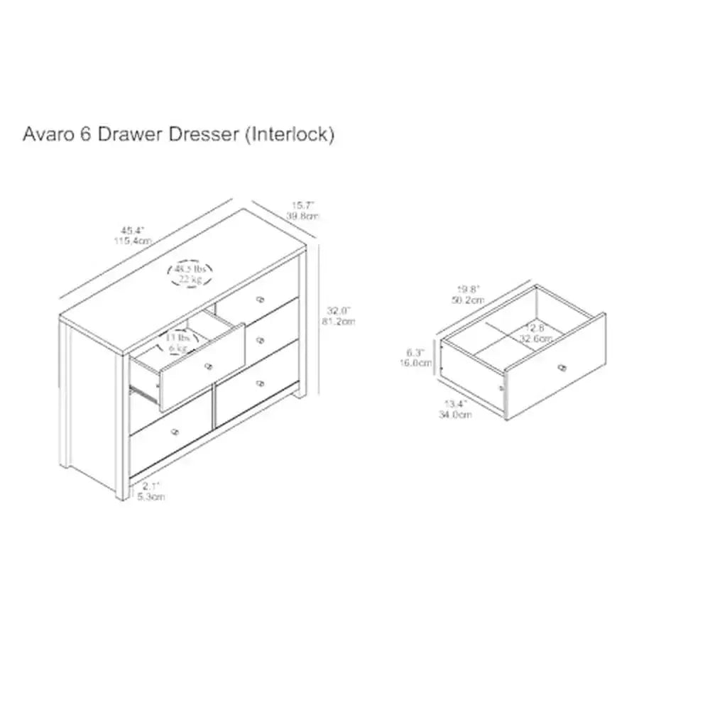 Children Wooden Interlock 6 Drawer Dresser Chest