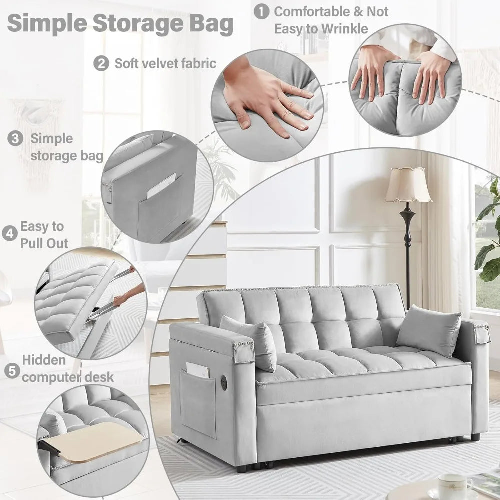 Sofa Bed,3-in-1 Velvet Sleeper Couch