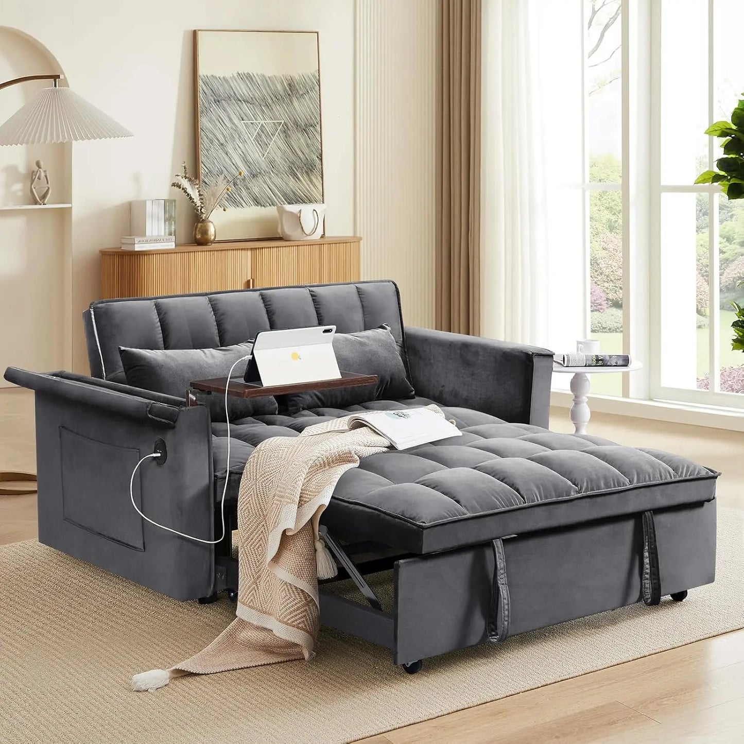 Sofa Bed,3-in-1 Velvet Sleeper Couch