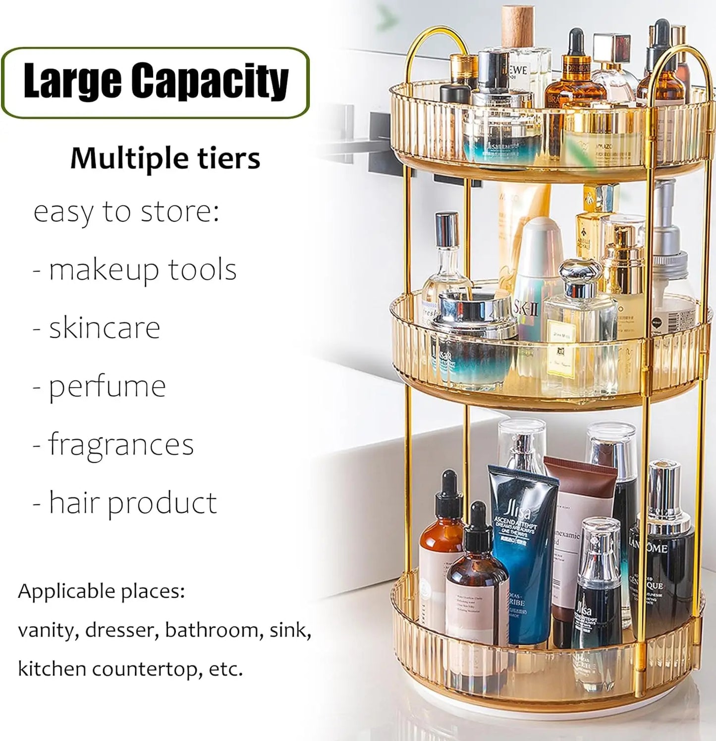 Rotating Makeup Organizer for Vanity-3 Tier