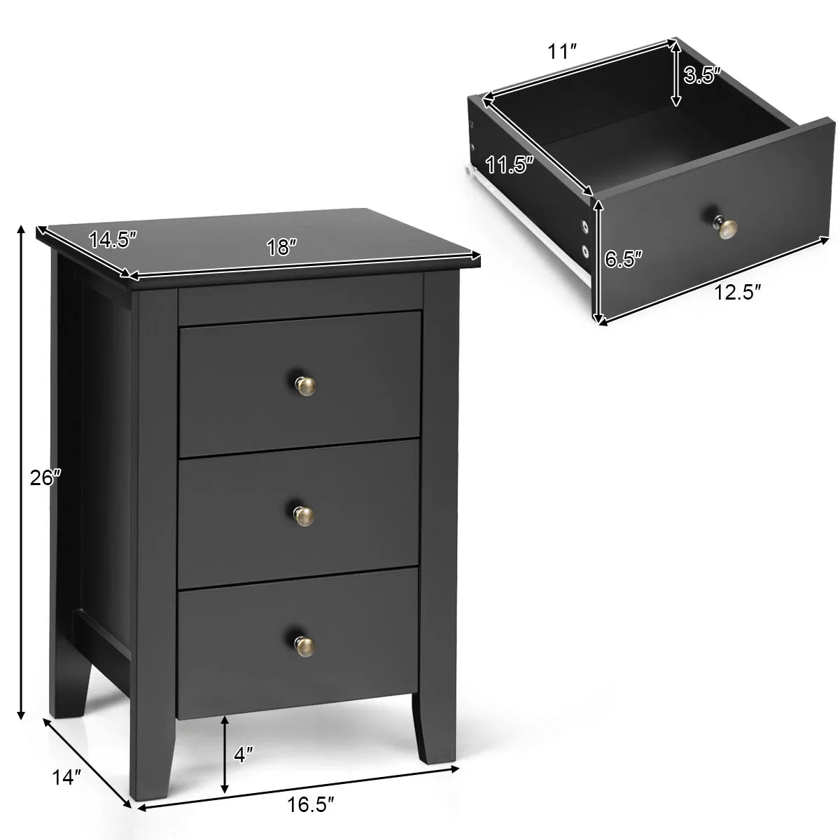 Set of 2 Nightstand End Beside Table