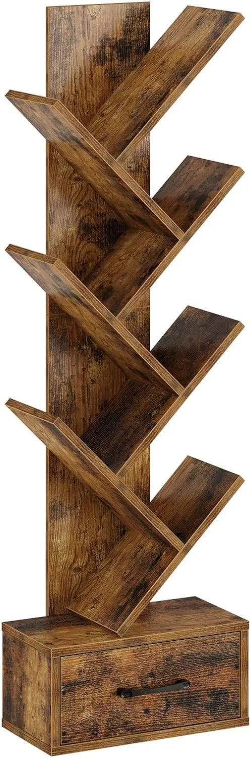 Modern Wooden Tree Bookshelf  with Drawer