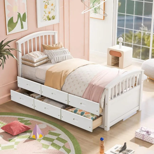 6 Drawers Twin Size Platform Storage Bed