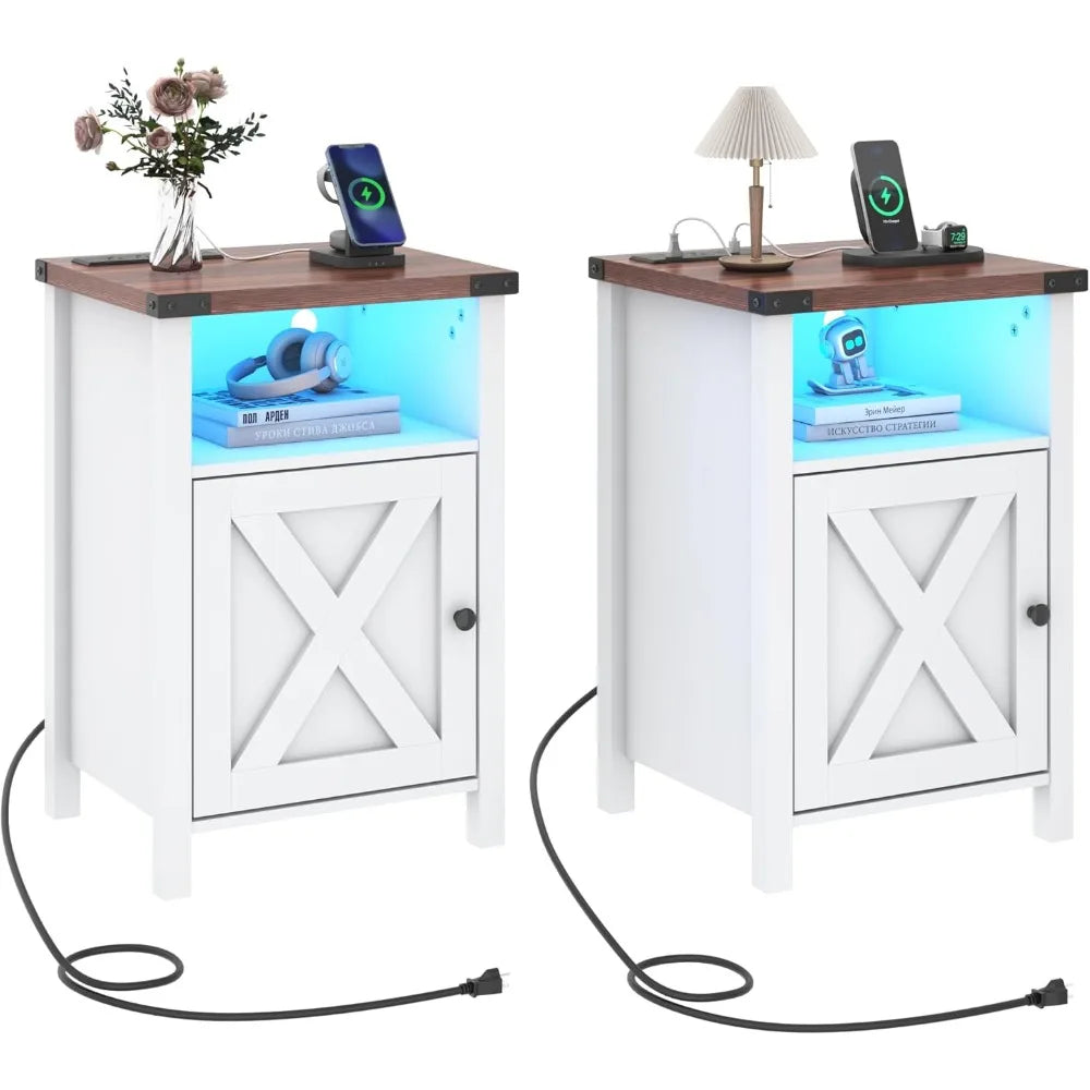 Nightstand Set of 2, LED End Tables