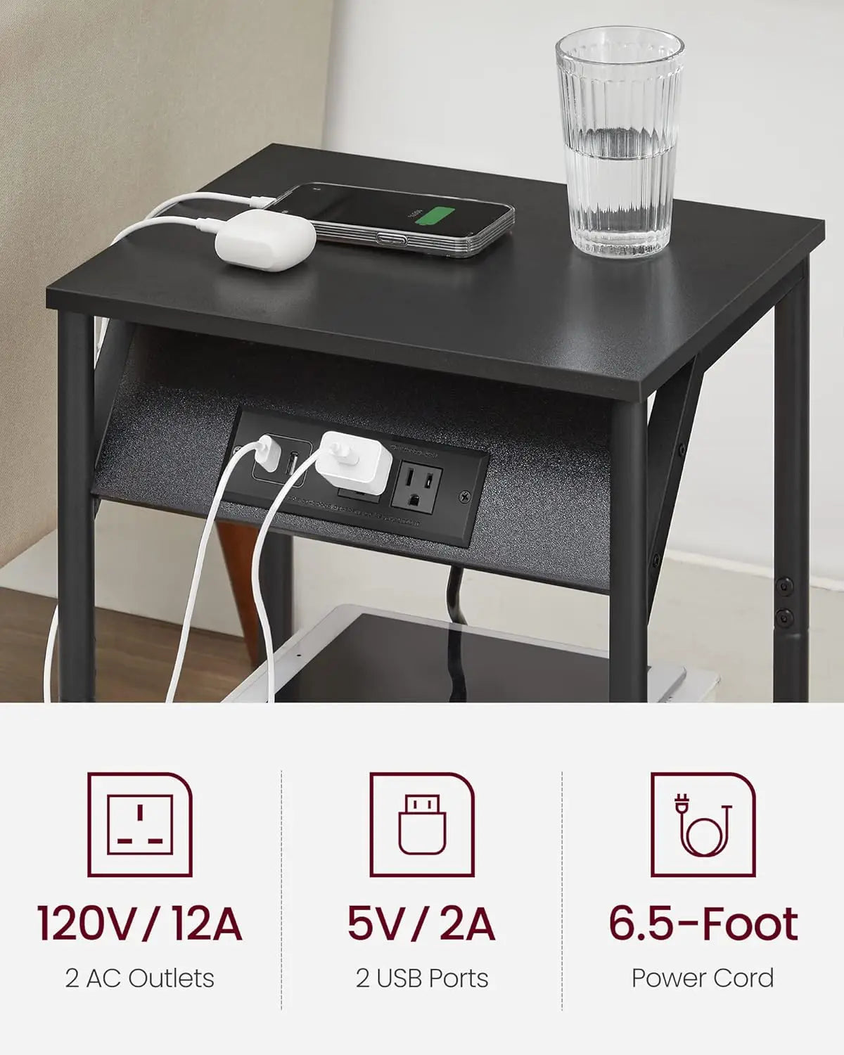 2 Small Side End Table Charging Station