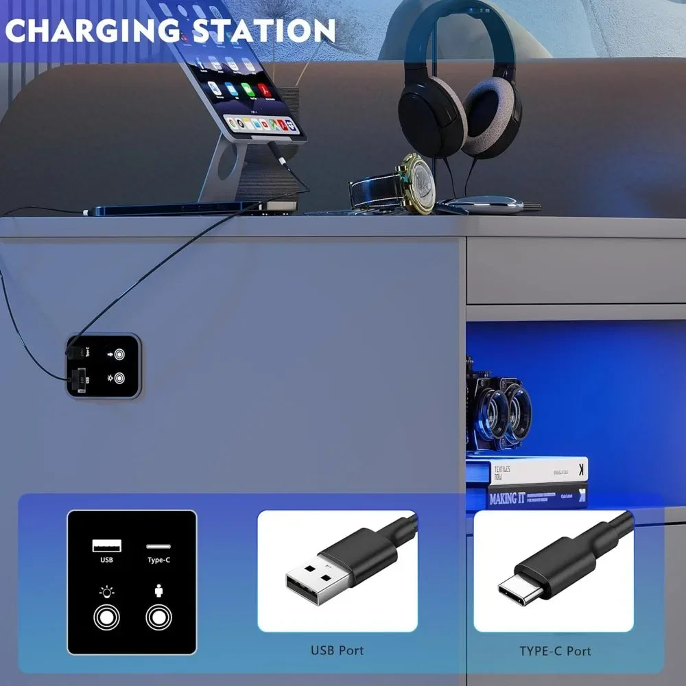 LED Nightstand with Gun Drawer Bedside Charging