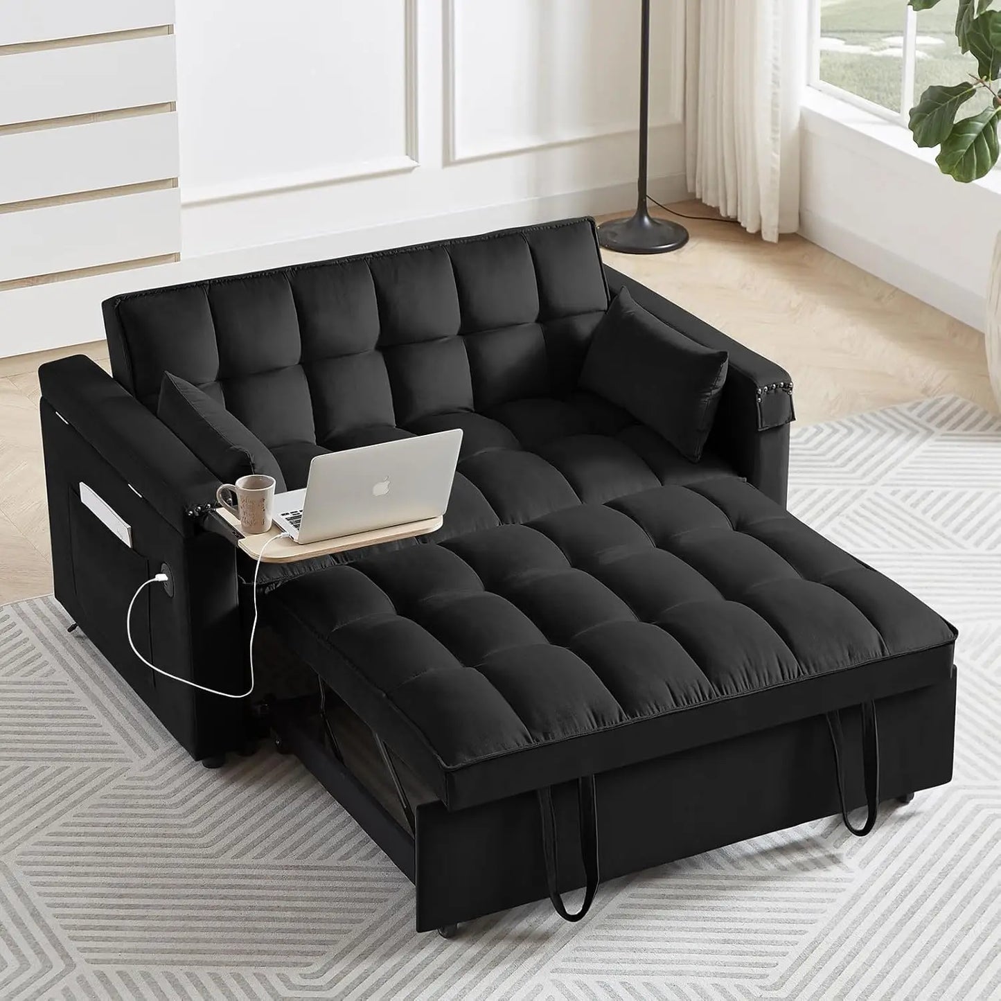 Sofa Bed,3-in-1 Velvet Sleeper Couch