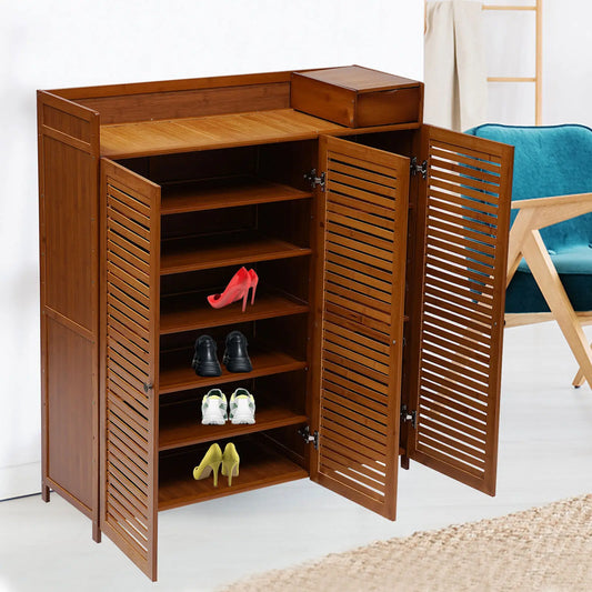 4-Tier Bamboo Shoe Rack Storage Organizer Cabinet