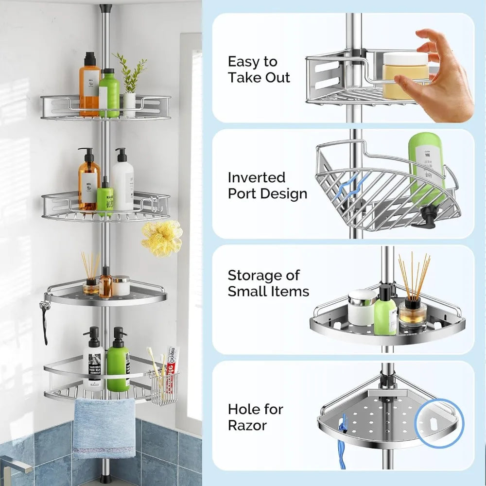 Corner Shower Caddy Quick Installation Bathroom Organizer