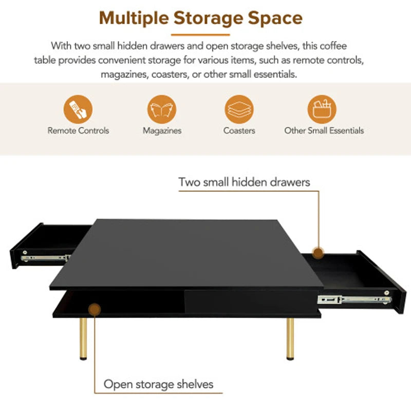 High Gloss Coffee Table Small Drawers