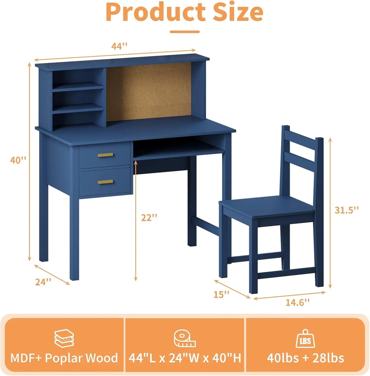 Kids Wooden Study Desk and Chair Set