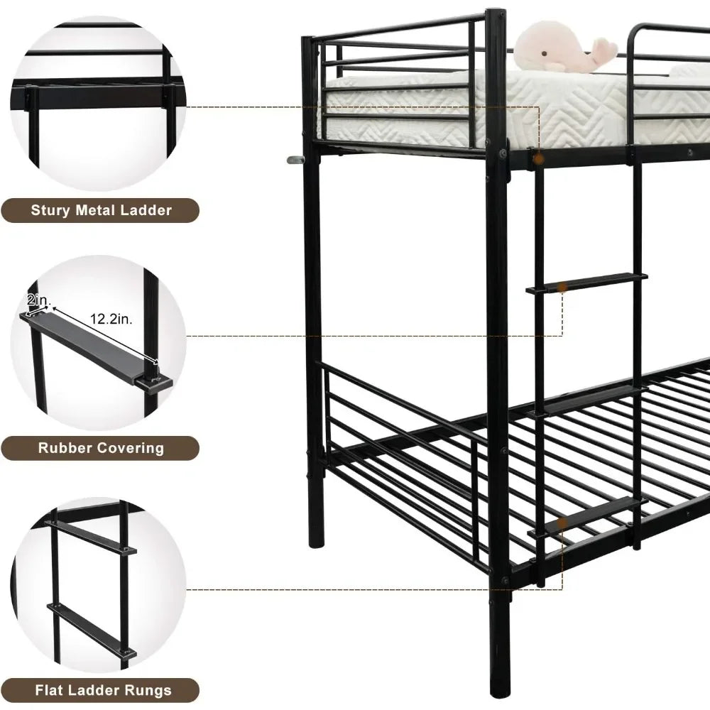 Metal Bunk Bed Twin Over Twin, High Guardrail