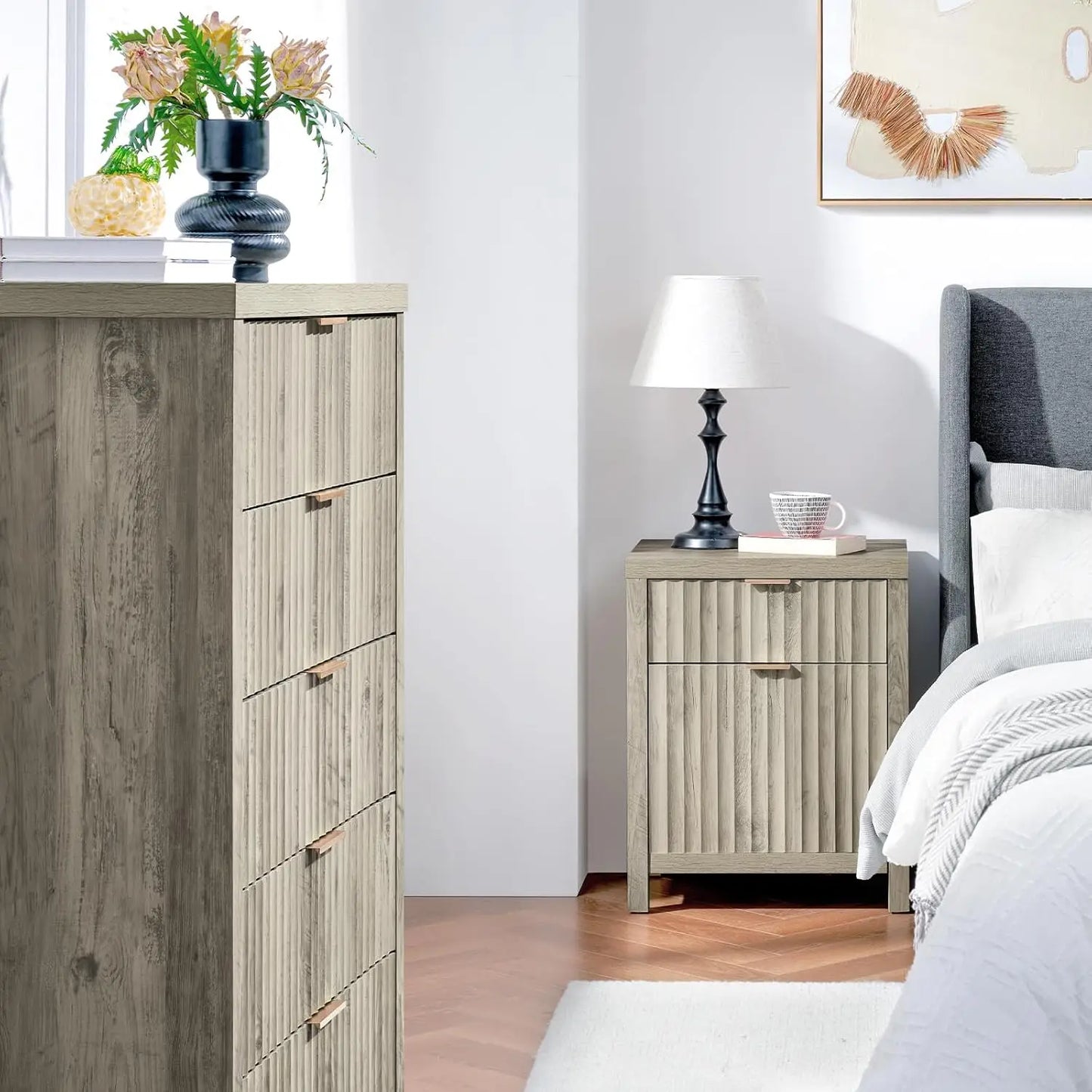 2 Drawer Nightstand, End Table Charging Station