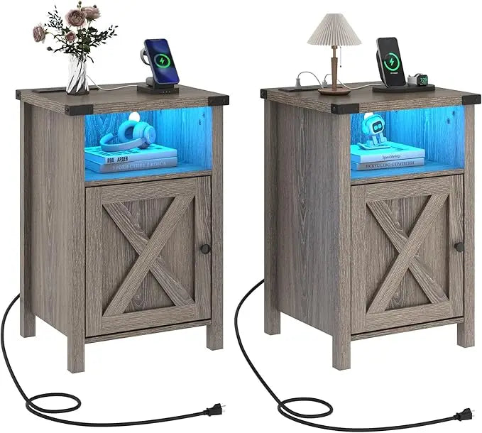 Nightstand Set of 2, LED End Tables