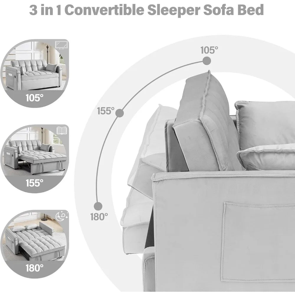 Sofa Bed,3-in-1 Velvet Sleeper Couch