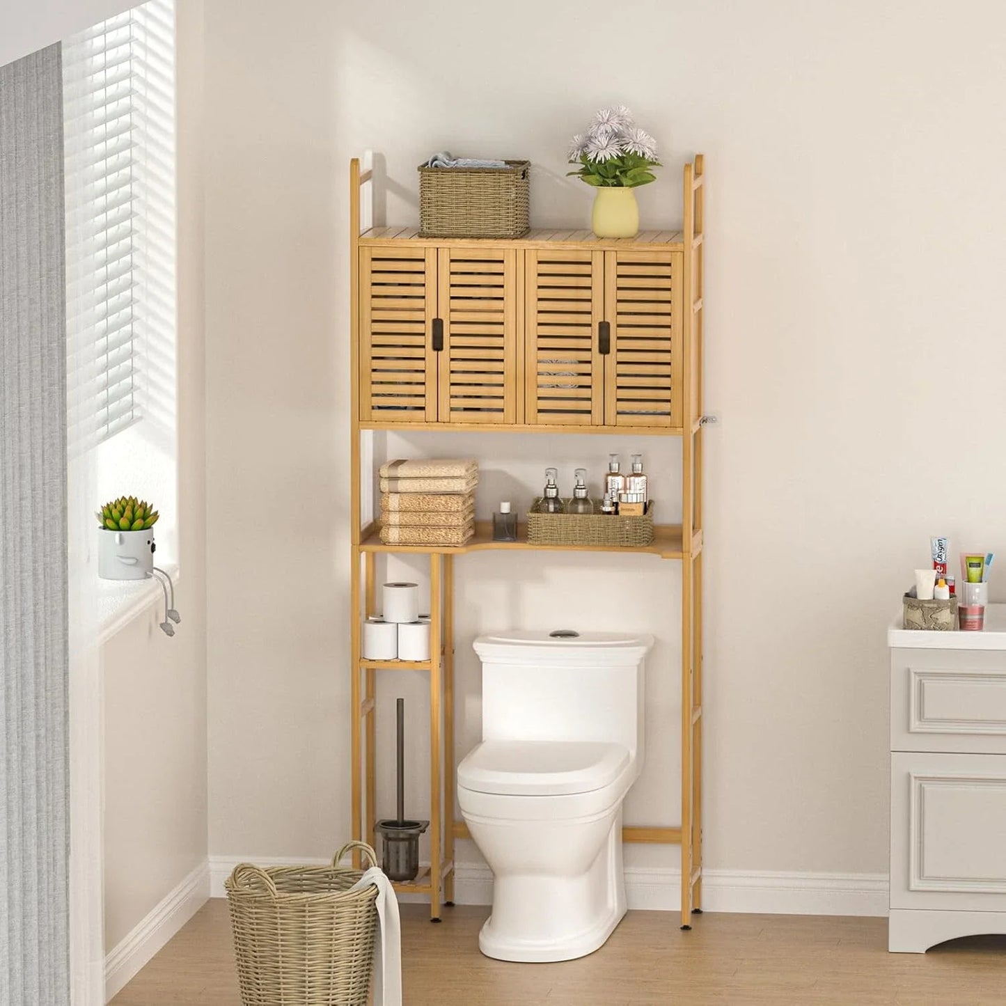 Modern style solid wood toilet storage cabinet