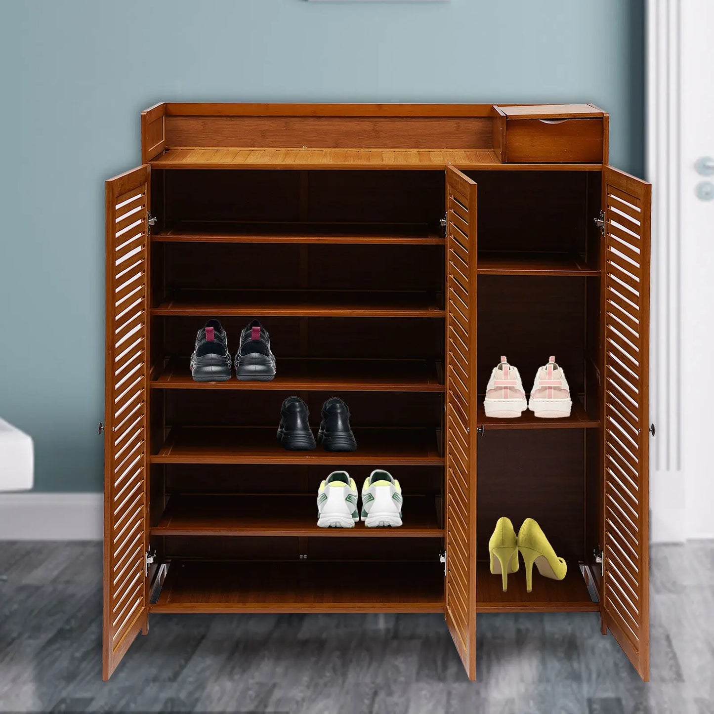 4-Tier Bamboo Shoe Rack Storage Organizer Cabinet