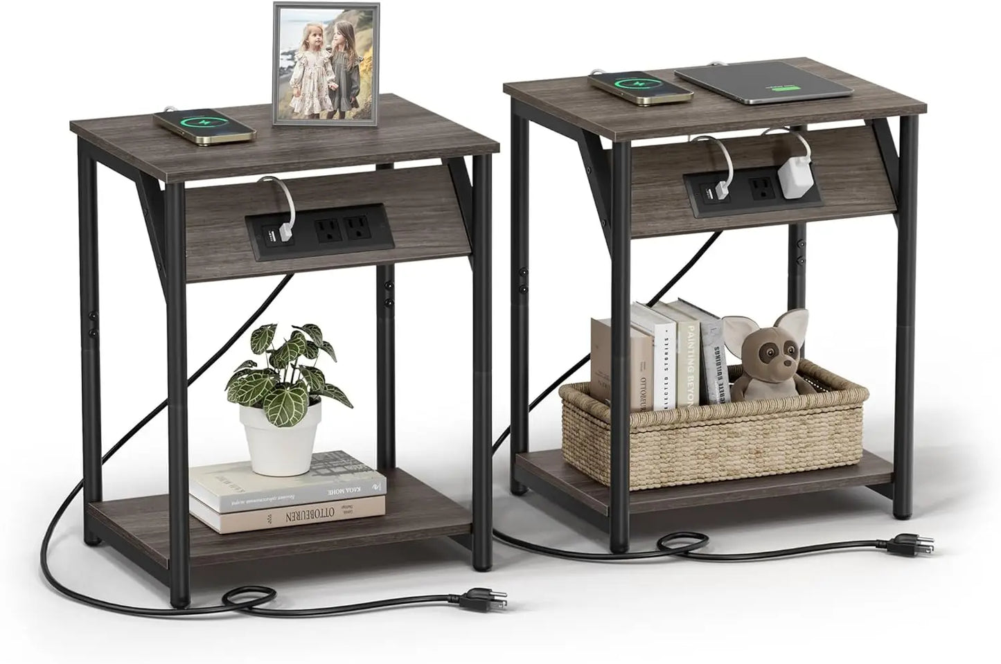 2 Small Side End Table Charging Station