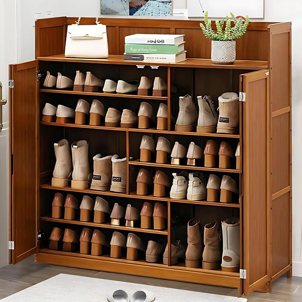 Freestanding Shoe Cabinet with 2 Folding Doors