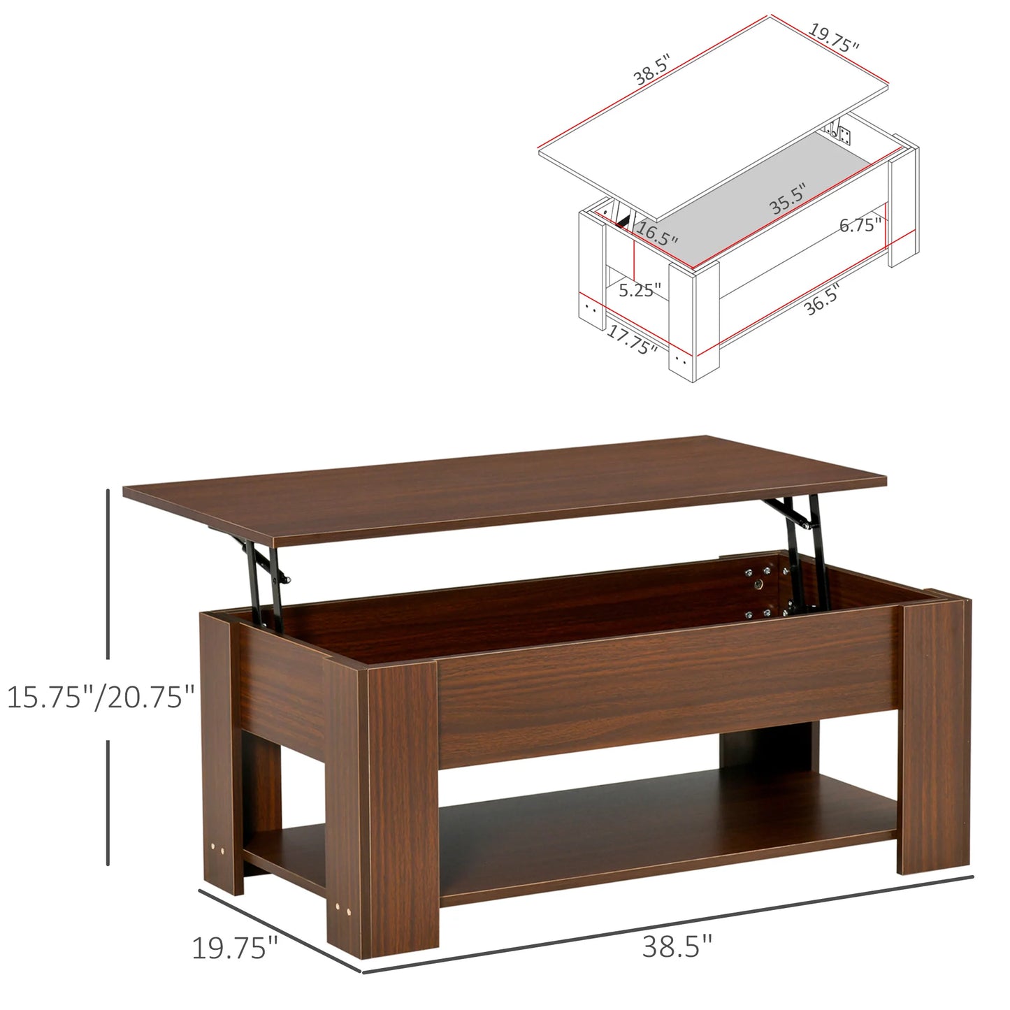 39" Lift Top Coffee Pop-Up Table