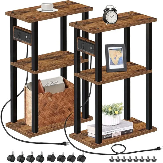 Small Narrow Side Table with Charging Station