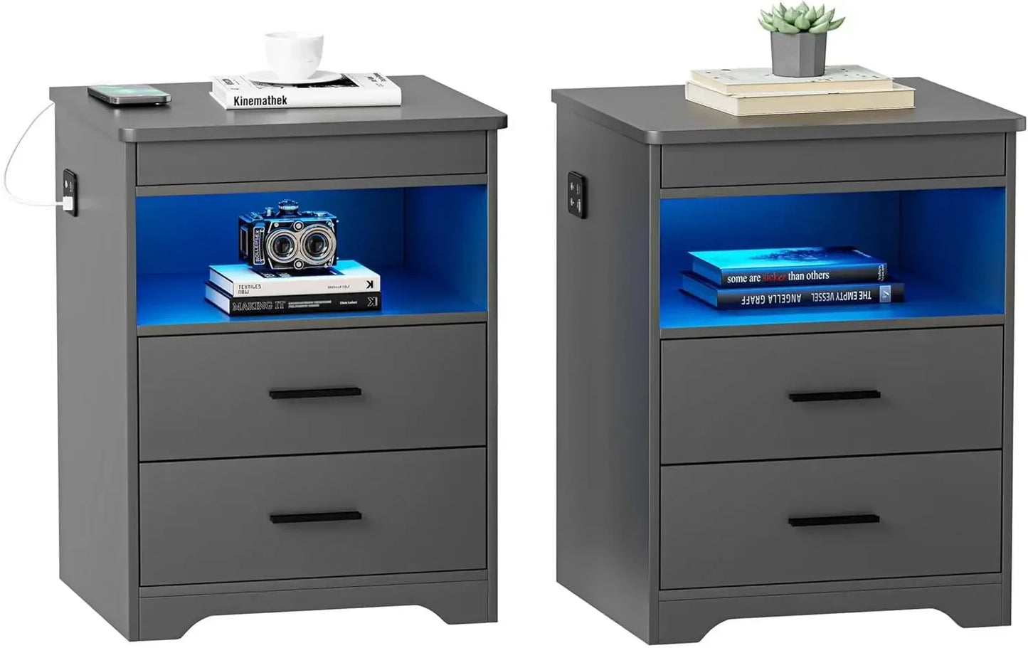 LED Nightstand with Gun Drawer Bedside Charging
