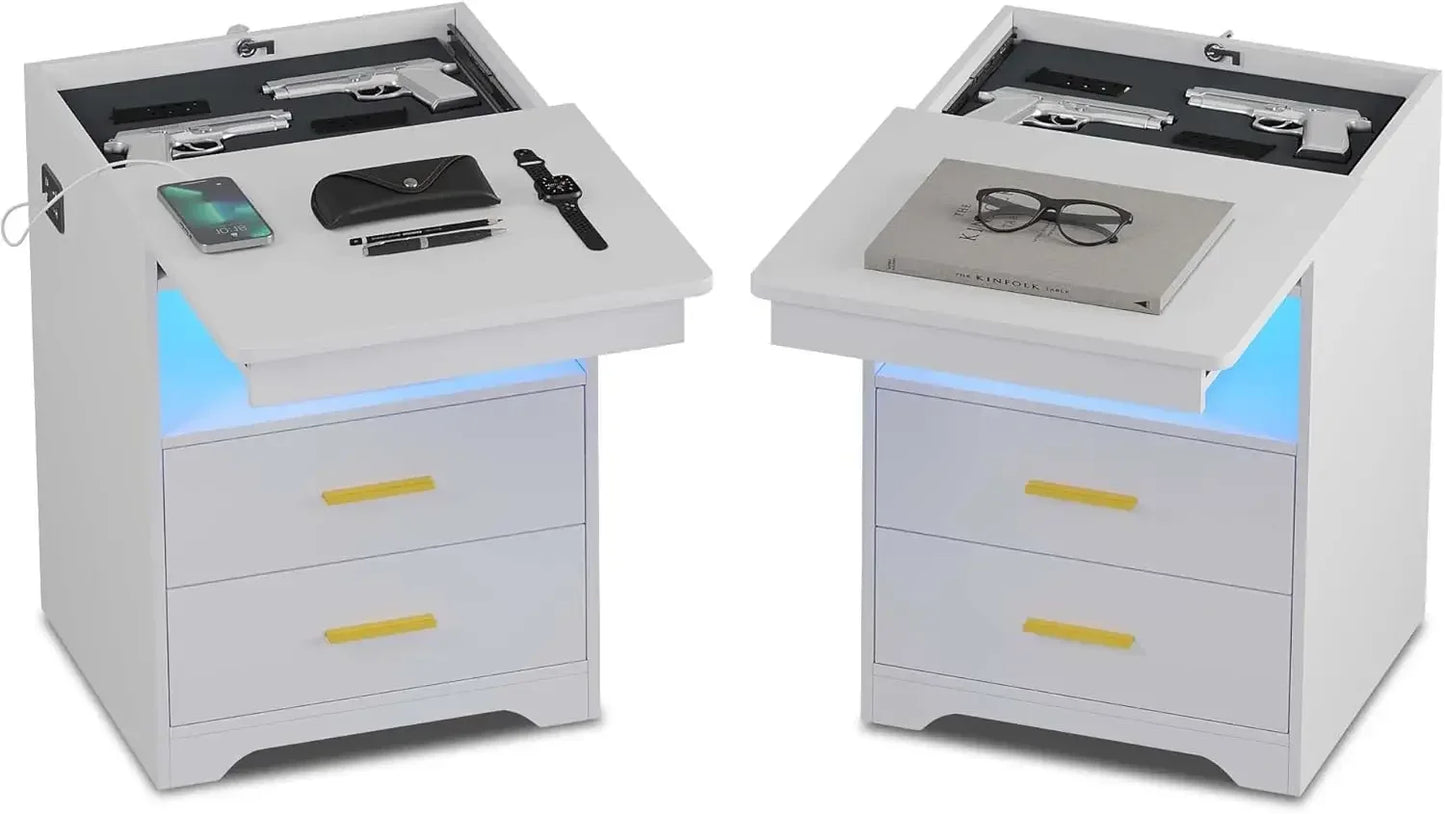LED Nightstand with Gun Drawer Bedside Charging