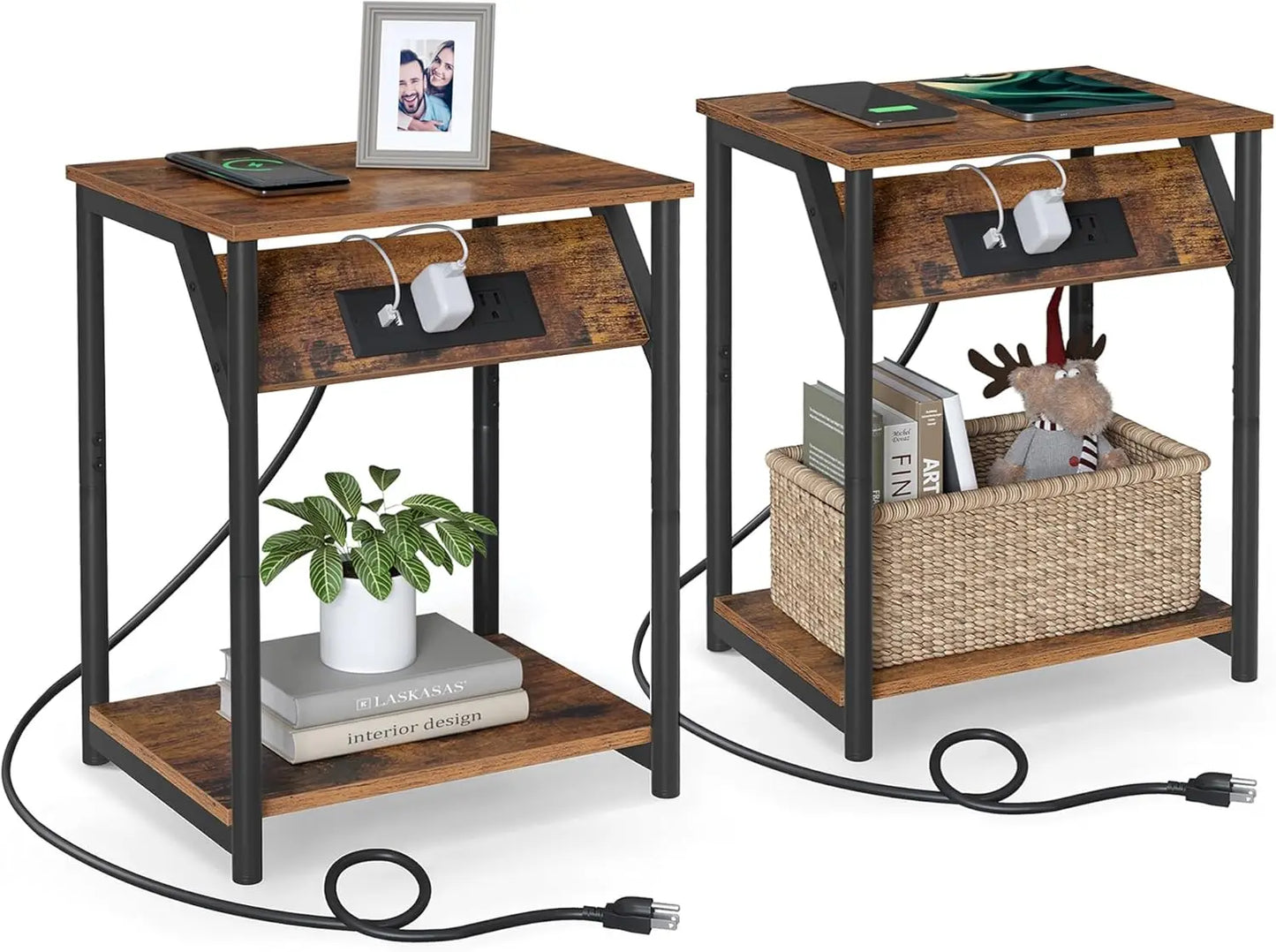 2 Small Side End Table Charging Station