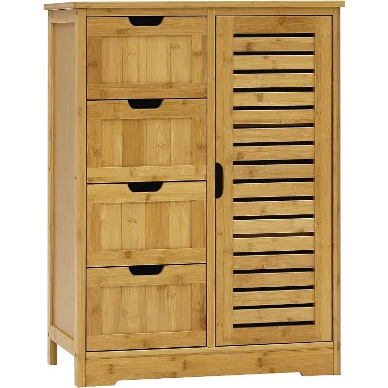 Small Freestanding Compact Bamboo Floor Cabinet Storage