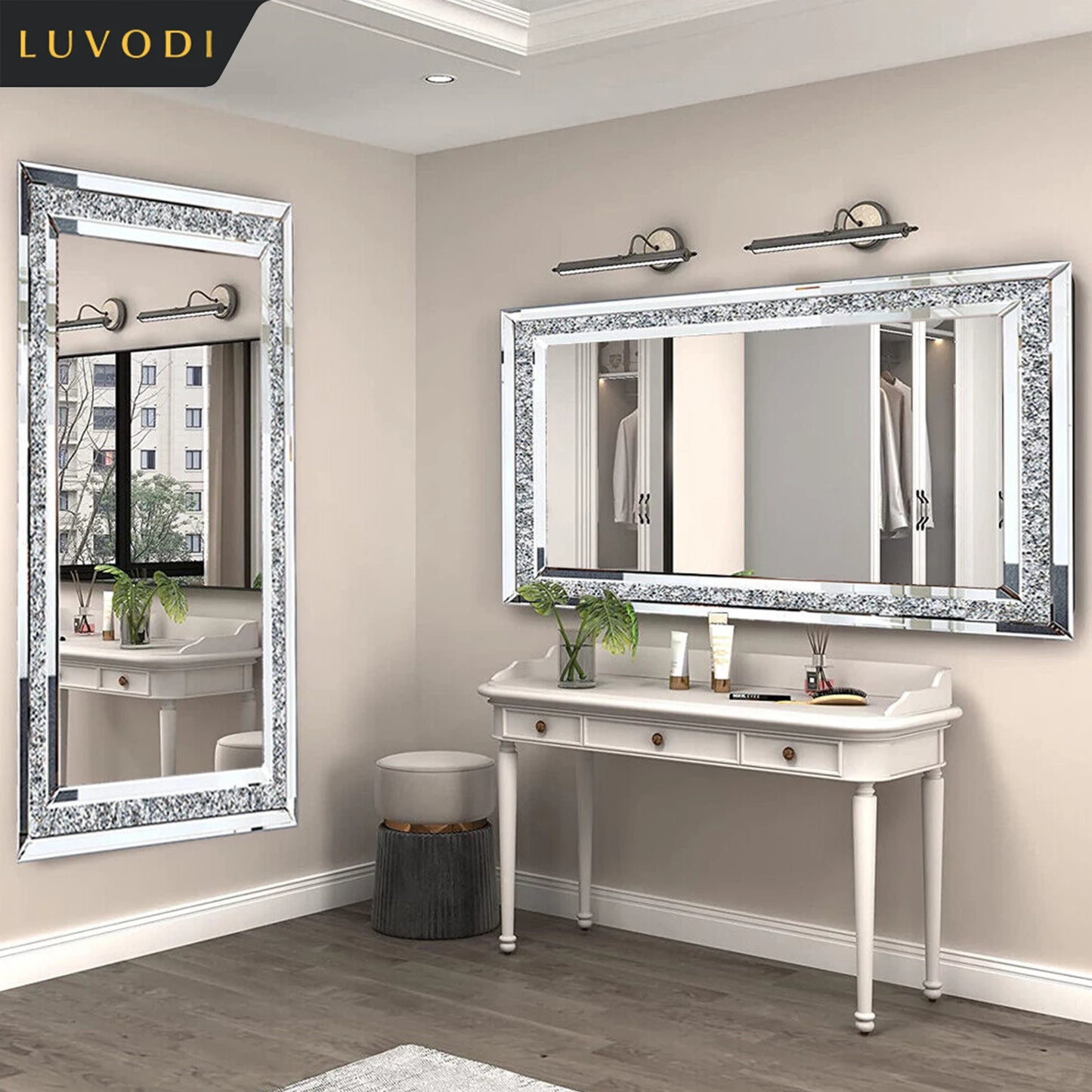 Large Diamond Frameless Vanity Wall Dressing Mirror