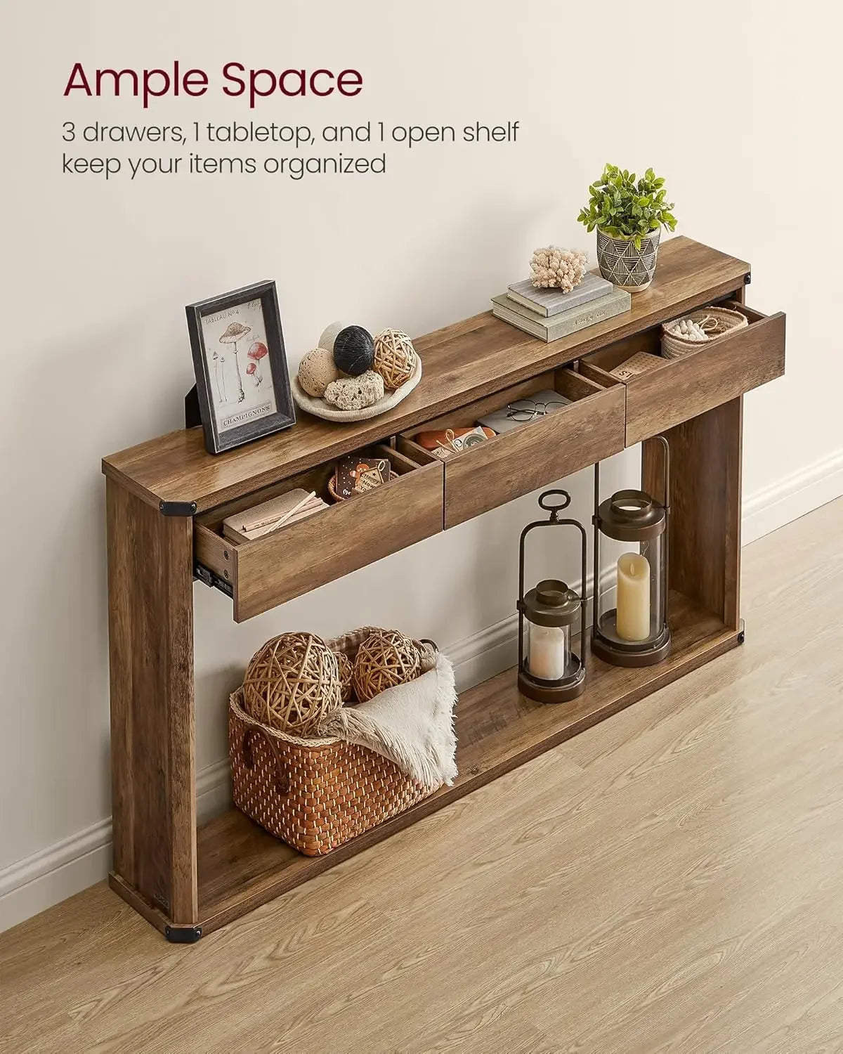 Console Table
Upgraded Pull-Out Cabinet Organizer – Easy to Use, Strong, and Adjustable!

Compatible with Frame Cabinets:
Got frame cabinets? No problem! We've upgraded the design with 3 heightening pads. Simply attach them